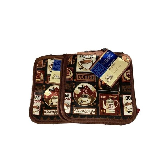 𝅺KITCHEN Linen Coffee Cappuccino Theme Pot Holders sku10 - Picture 1 of 1